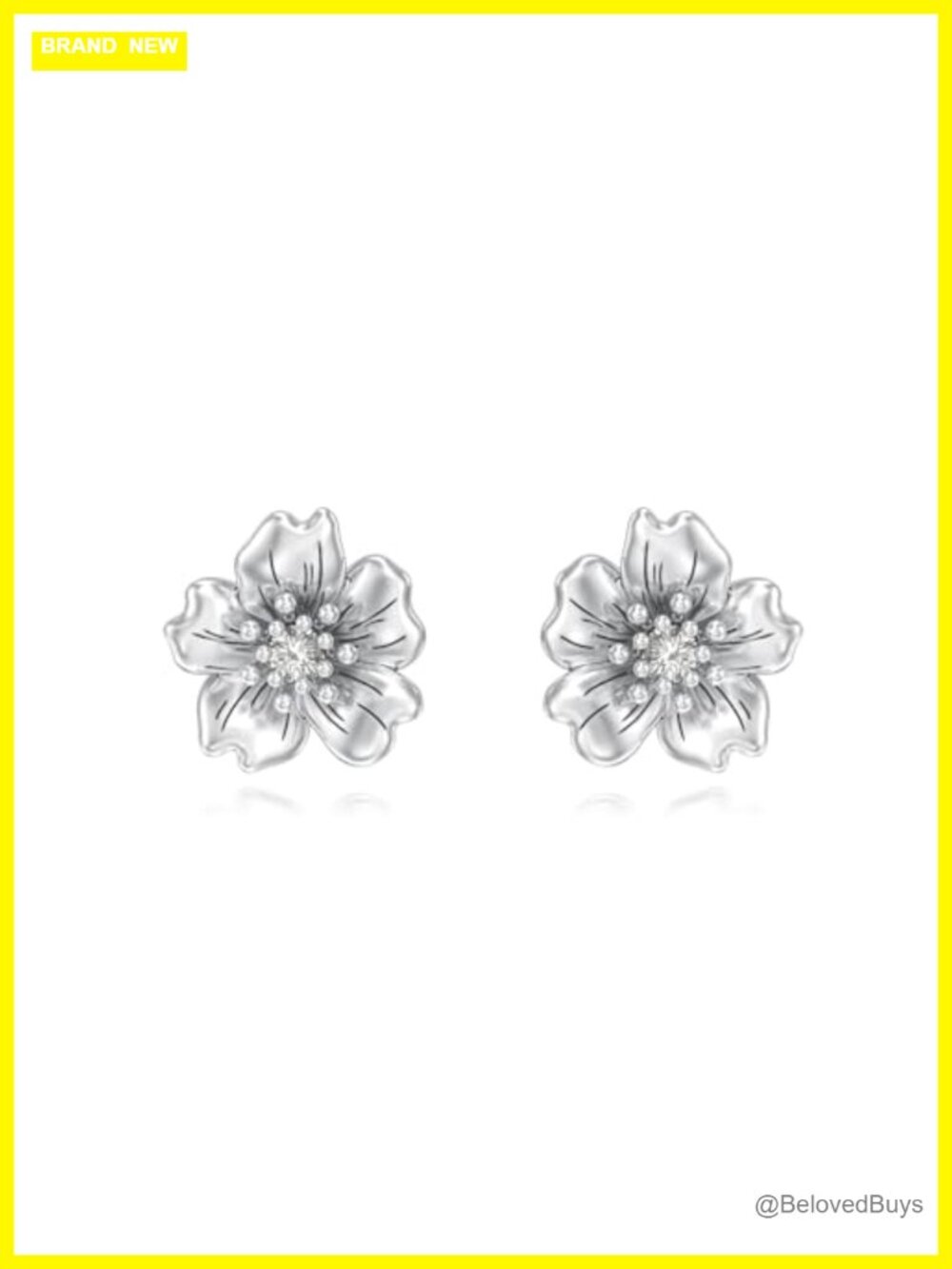 925 Sterling Silver Lab Grown Diamond Flower Stud Earrings